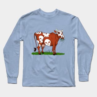 Scary Dairy Cow Skull Vegan Long Sleeve T-Shirt